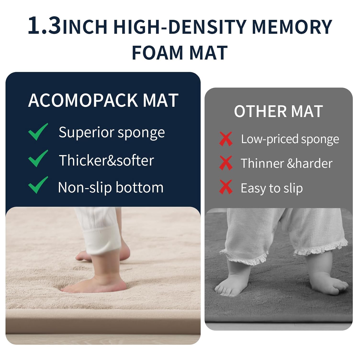 ACOMOPACK Baby Play Mat for Floor 1.3" Thick Memory Foam Play Mat 71"×79" Tummy Time Crawling with