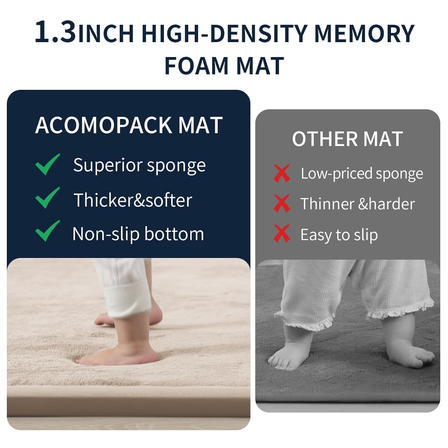 ACOMOPACK Baby Play Mat for Floor 1.3" Thick Memory Foam Play Mat 59"×71" Tummy Time Crawling with