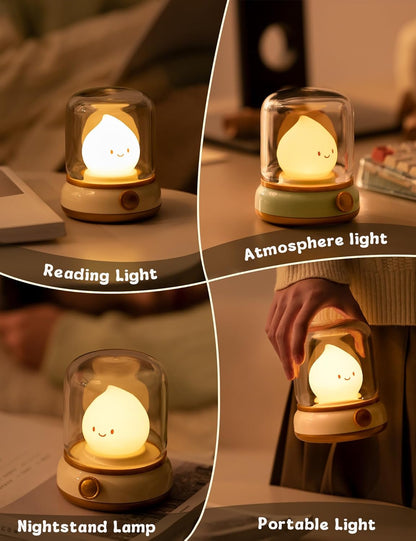 Cute Chibi Flame Lamp, Anime Cozy Lights, Retro Rechargeable Night Light, Decor, Cute Desk