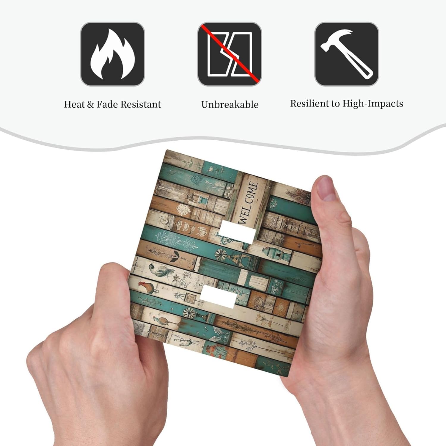 Decorative Switch Plates Vintage Wood Brown Turquoise Splicing 2 Gang Double Toggle Outlet Light