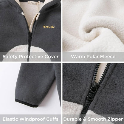DAVE&BELLA Toddler Fleece Jacket, Baby Boys Girls Animal-shaped Hooded Zipper Long Sleeve Warm