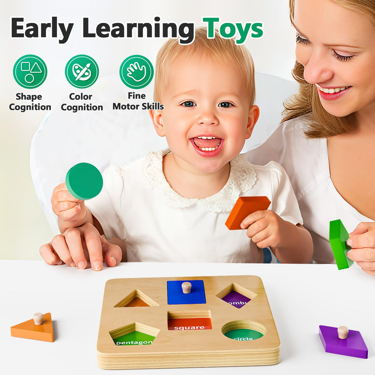 Wooden Shape Peg Puzzles for Toddlers 1 2 Year Old Boys Girls Gifts: Montessori Toys for 1 2 Year