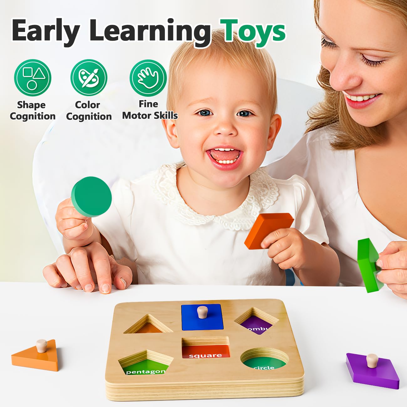 Wooden Shape Peg Puzzles for Toddlers 1 2 Year Old Boys Girls Gifts: Montessori Toys for 1 2 Year