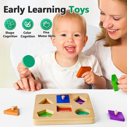 Wooden Shape Peg Puzzles for Toddlers 1 2 Year Old Boys Girls Gifts: Montessori Toys for 1 2 Year