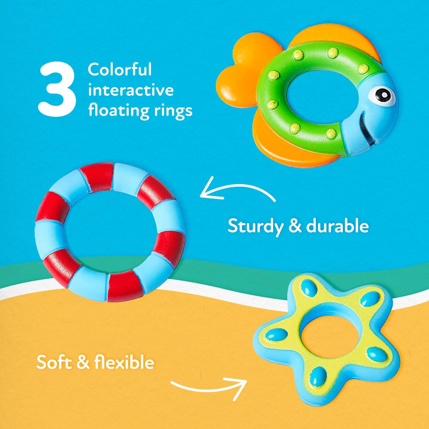 Nuby Floating Octopus with 3 Hoopla Rings - Baby & Toddler Bath Toy - No Hole Design Keeps Moisture