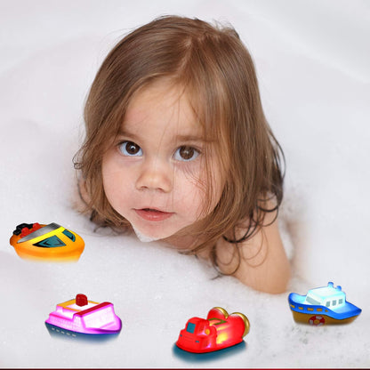 Bath Toys, 6 Packs Light up Boat Floating Rubber Set, Flashing Color Changing Light in Water, Tub