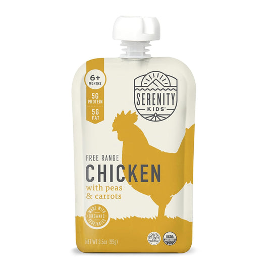 Serenity Kids 6+ Months Baby Food Pouches Chicken Puree - BPA-Free Organic Baby Food - Free-Range