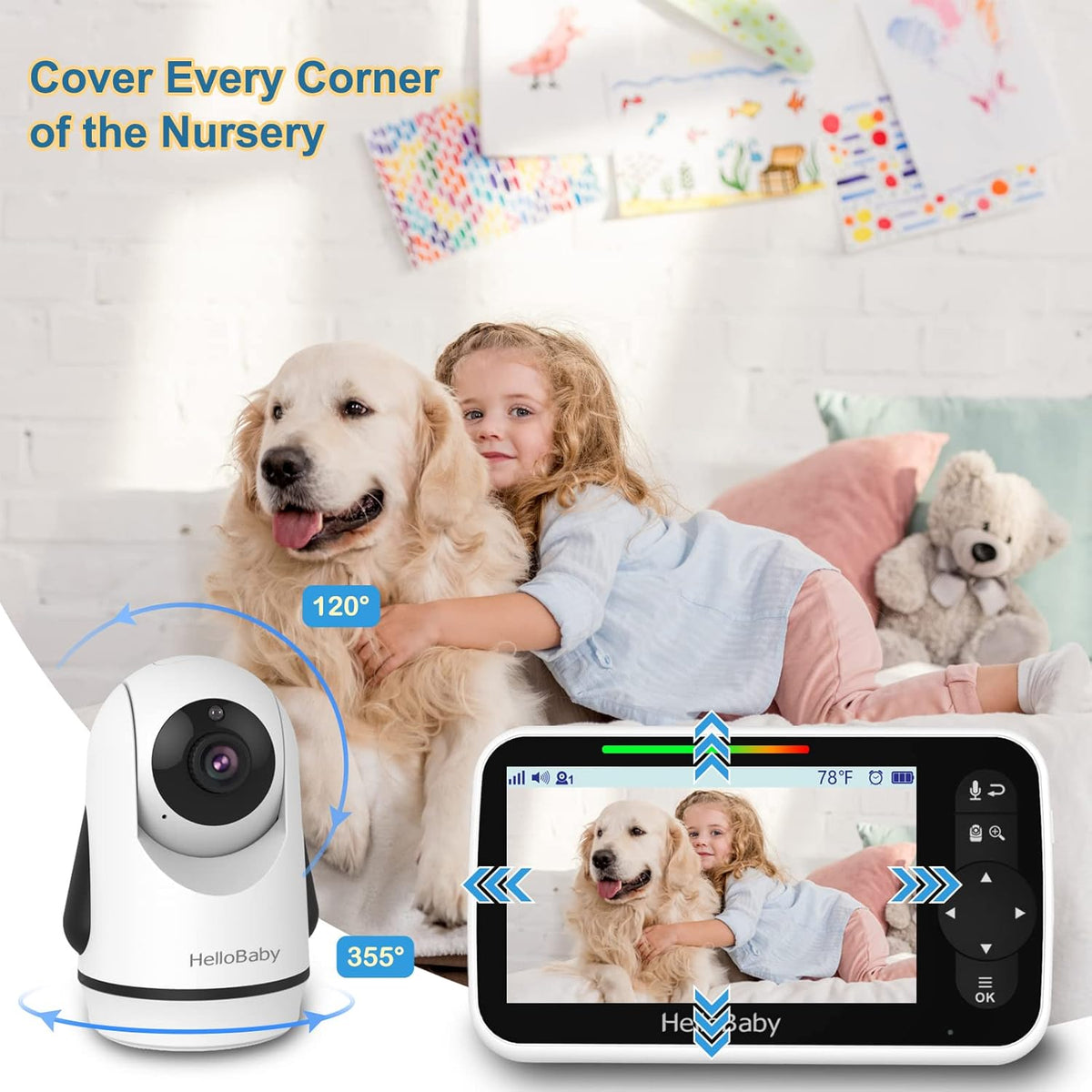 HelloBaby 5 Inch Video Baby Monitor with Camera and Audio, Remote Pan-Tilt-Zoom Camera with Night