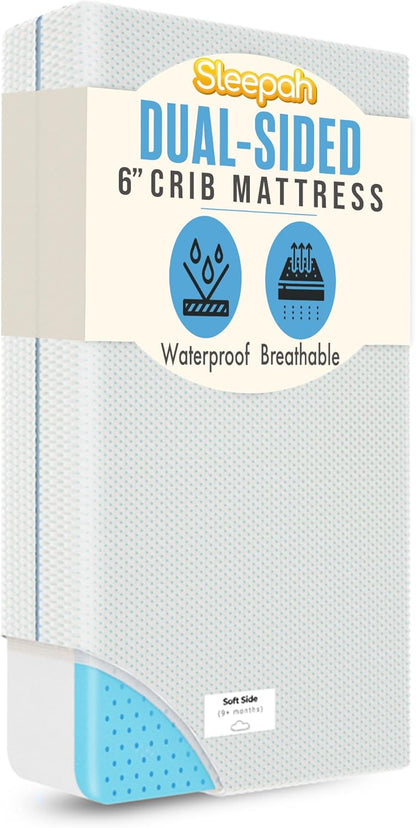 Sleepah 6" Crib & Toddler Bed Mattress Dual Sided (Firm & Plush) Cooling Memory Foam – Waterproof