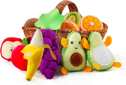 Play Food for Toddler 1-3, Plush Pretend Food Set with Sorting Fruit Basket, Baby Sensory Toys 6-12