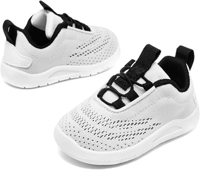 MORENDL Toddler Slip On Sneakers Baby Walking Shoes Non-Slip Breathable Unisex Pink Mesh Lace-Up