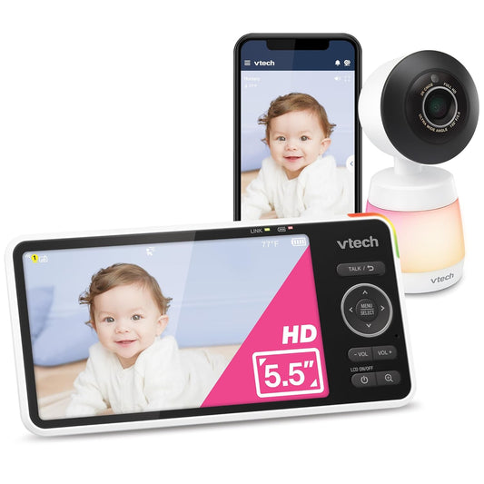 VTech Smart WiFi Baby Monitor, 2K CMOS Sensor Camera, 5.5-inch HD IPS Screen, Clear Infrared Night