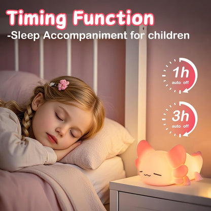 ZKLiLi Night Light for Kids Cute Axolotl Lamp,16 Colors+Tap Control+Silicone Kids Night Light,USB