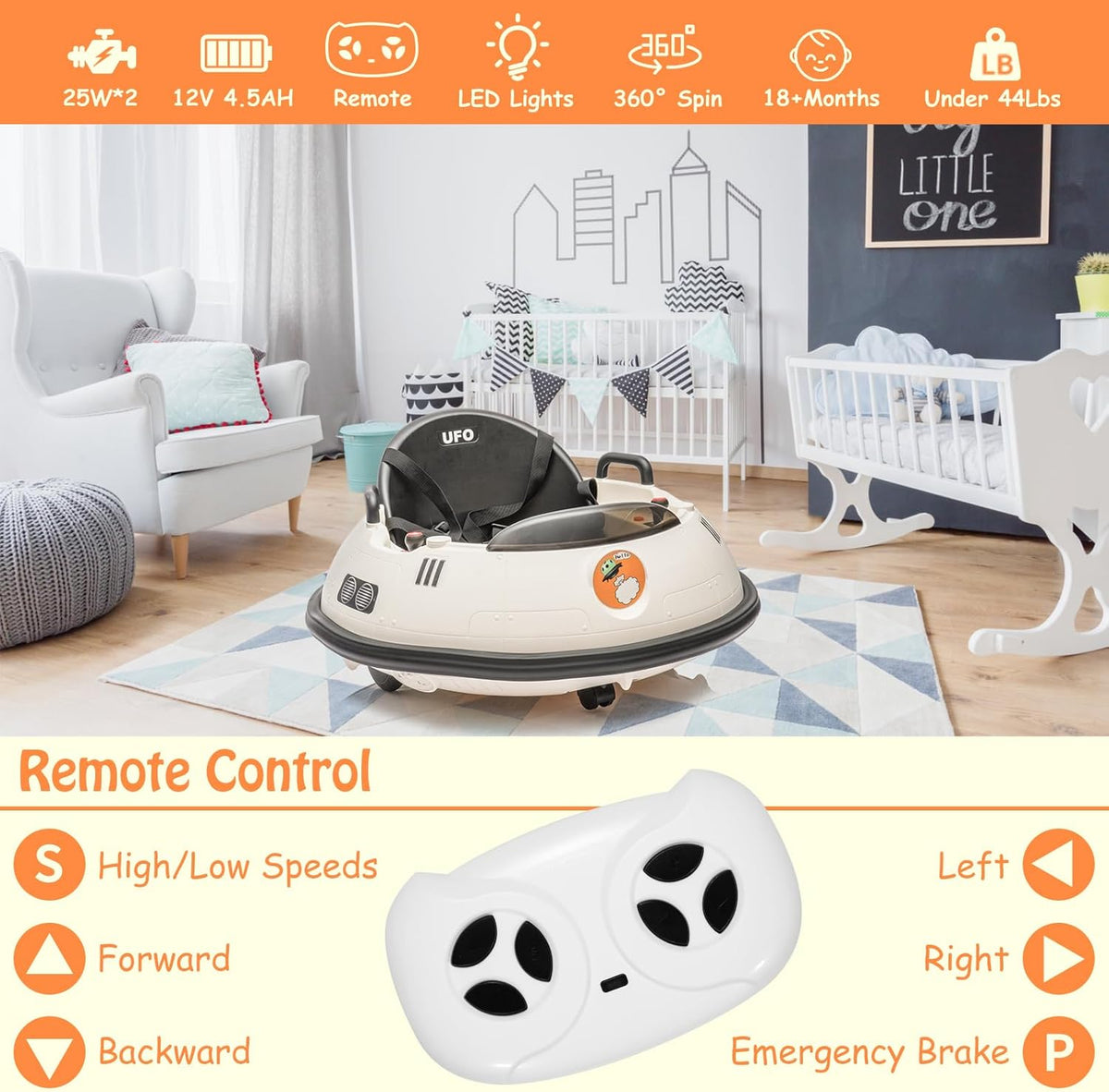 12V Electric Ride on Bumper Car for Toddlers, Kids Bumper Car with Remote Control, 360 Degree Spin