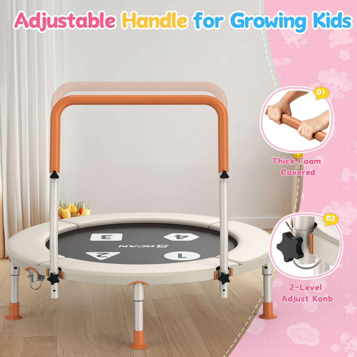 BCAN BT1 36'' Toddler Trampoline, ASTM Certified-Foldable Mini Trampolines for Kids Ages 1-6