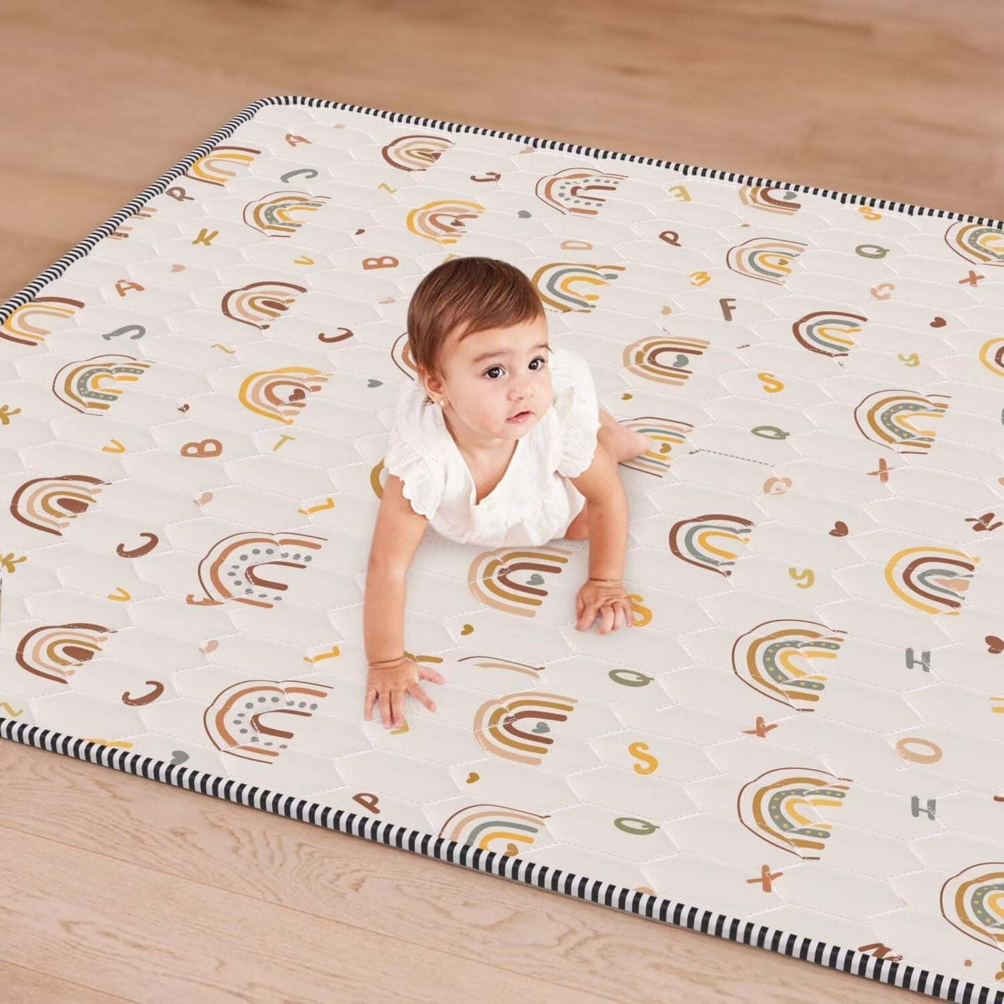Boho Rainbow Baby Play Mat 71" X 59" Playpen Mat Thicken One-Piece Crawling Mat Non-Slip Cushioned