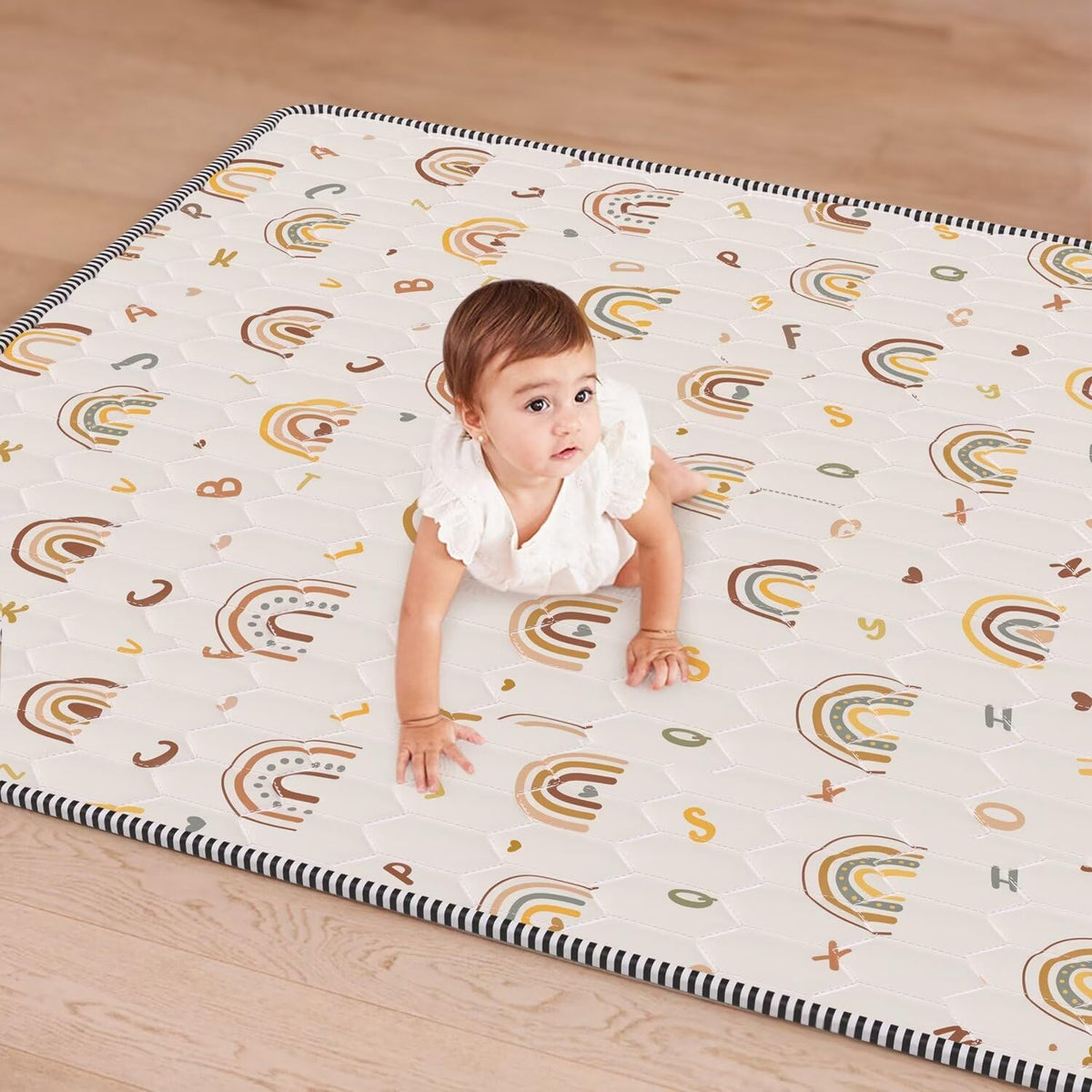 Boho Rainbow Baby Play Mat 71" X 59" Playpen Mat Thicken One-Piece Crawling Mat Non-Slip Cushioned