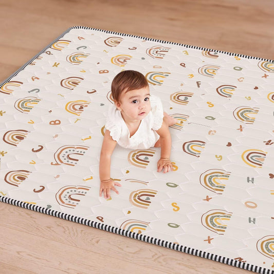 Boho Rainbow Baby Play Mat 71" X 59" Playpen Mat Thicken One-Piece Crawling Mat Non-Slip Cushioned