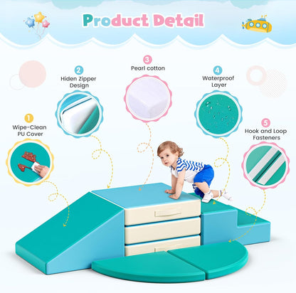 Lischwert Foam Climbing Blocks for Toddlers 1-3, 5pcs Foldable Soft Play Set with Crawling