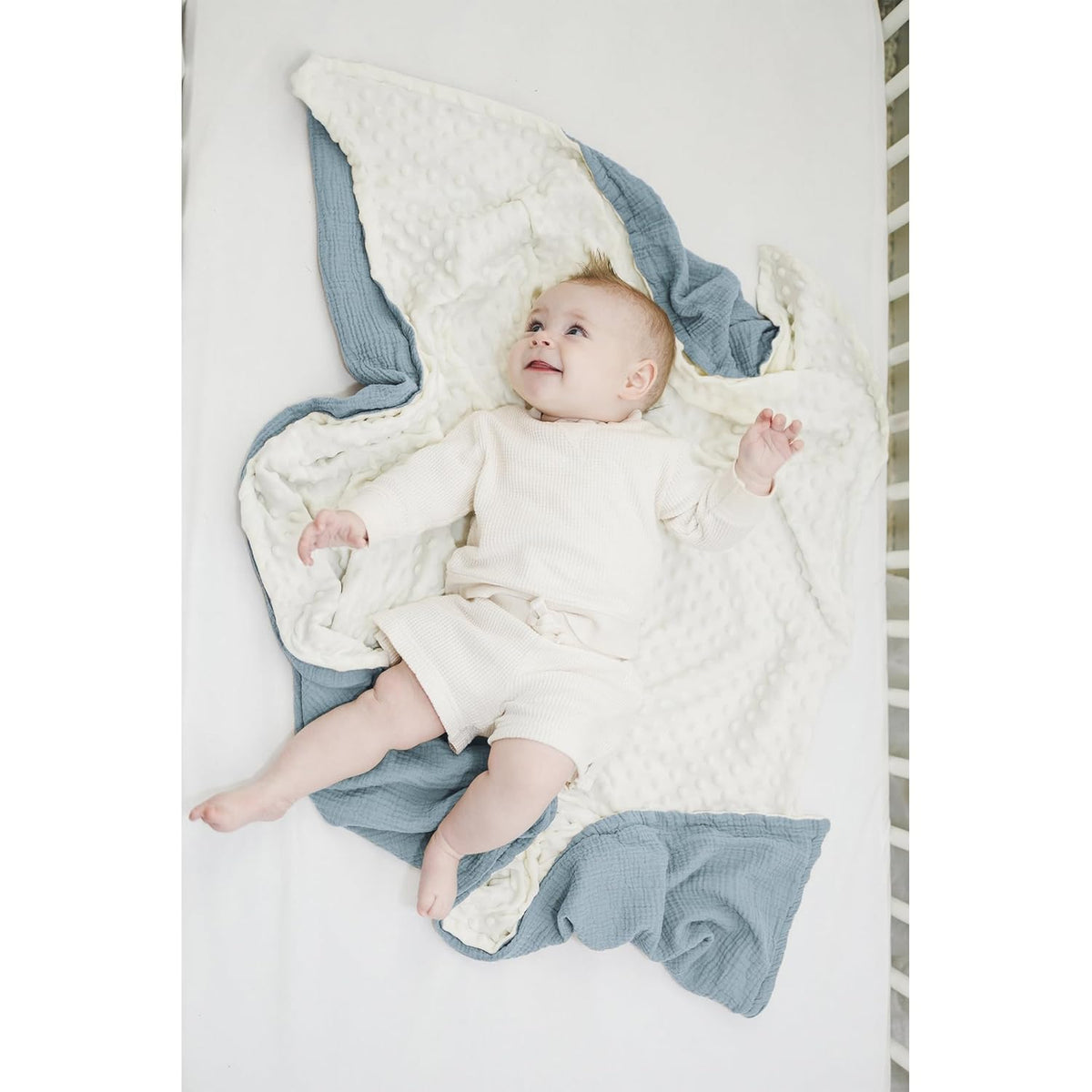 Konssy Baby Blankets for Unisex Boys Girls, Super Soft Nursery Minky Blankets with Muslin Cotton