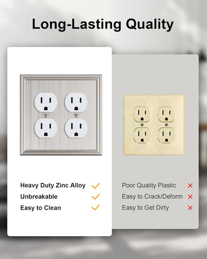 2-Pack Double Duplex Outlet Cover, Brushed Nickel Decorative Switch Plates and Outlet Covers for