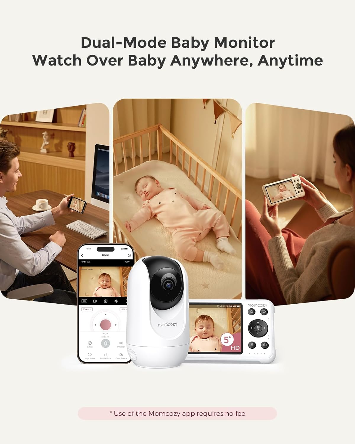 Momcozy Smart WiFi Baby Monitor with Camera and Audio, 5" 1080P Screen with Wall Mount, Motion &