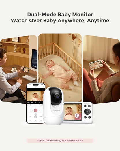 Momcozy Smart WiFi Baby Monitor with Camera and Audio, 5" 1080P Screen with Wall Mount, Motion &