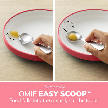 Omie® Easy Scoop Plates for Kids | Unique Design Helps Food Fall into the Spoon, Not on the Table |