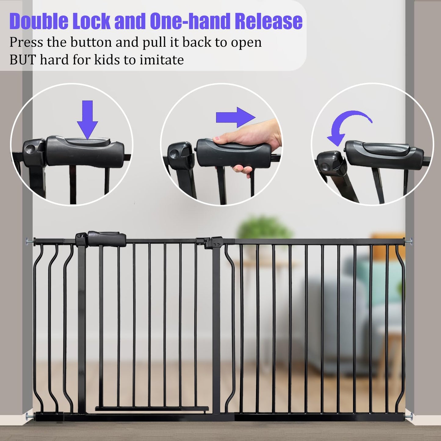 Baby Gates Extra Wide 53-57.5 Inch Large Baby Gate for Stairs Tension Pet Dog Gates Indoor for