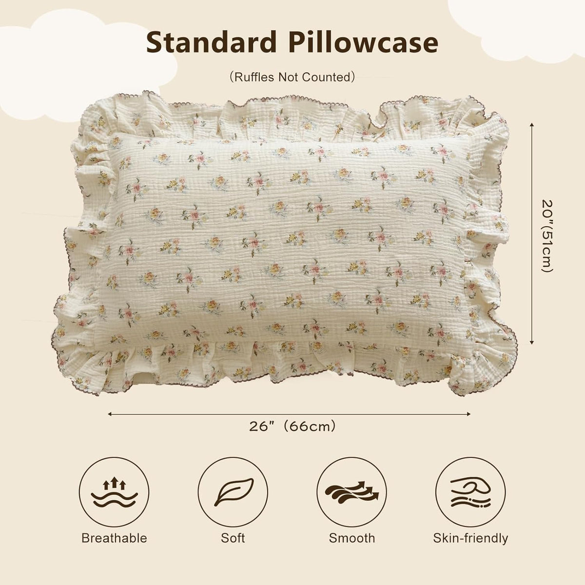 BuLuTu Cotton Muslin Kids Toddler Pillowcase with Cute Azalea Flowers Pattern Super Soft Crib