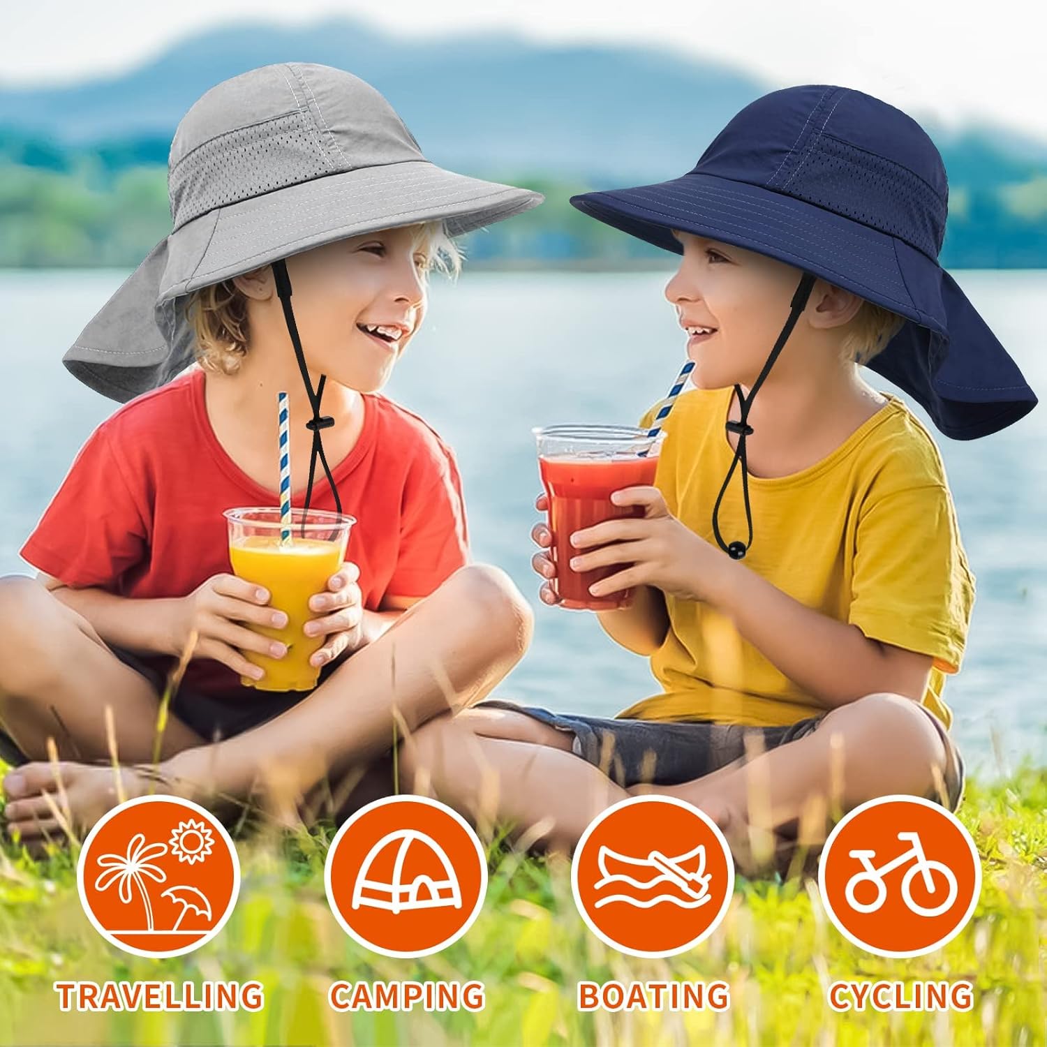 Toddler Baby Sun Hat Kids Summer UPF 50+ for Boys Girls Adjustable Beach Hats with Bucket Wide Brim