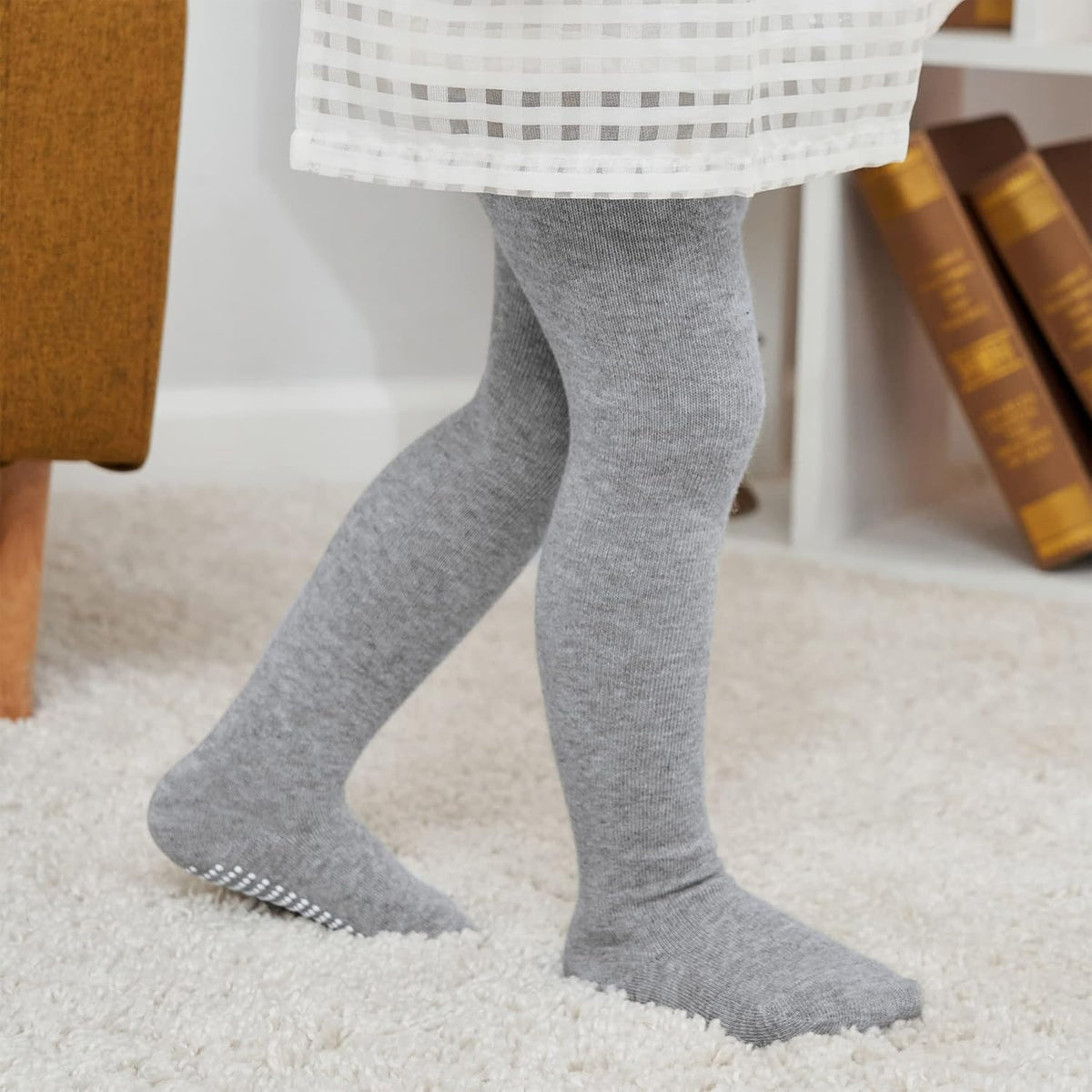 Zando Baby Girls Tights Cozy Cotton Infant Non Slip Grip Leggings Toddler Solid Knit Pantyhose Warm