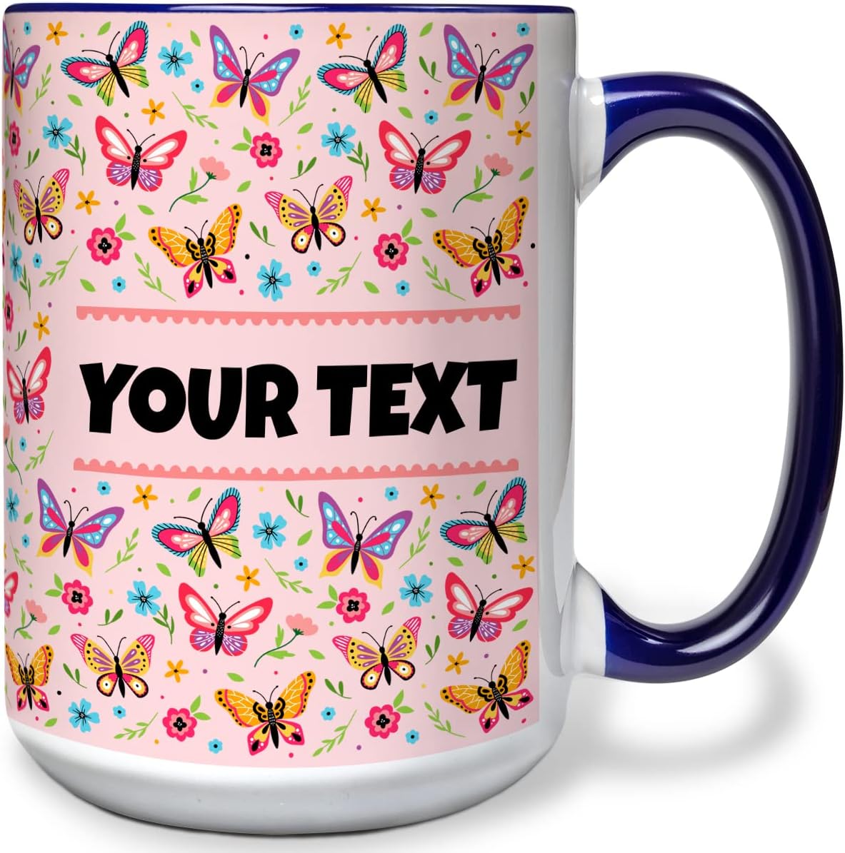 Personalized Mug for Kids - Butterflies - Custom Name/Text, Ceramic Hot Chocolate/Cocoa/Coffee Cup