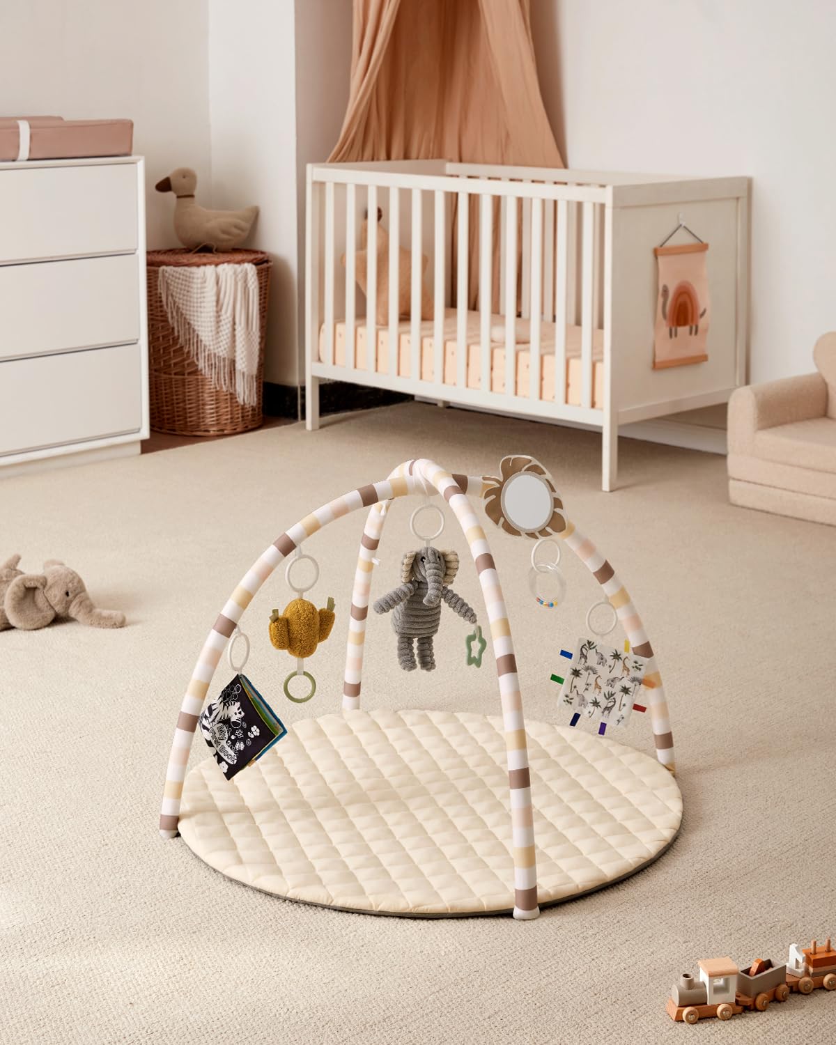 Blissful Diary Baby Play Gym Mat, Tummy Time Activity Mat with 6 Detachable Toys for Stage-Based