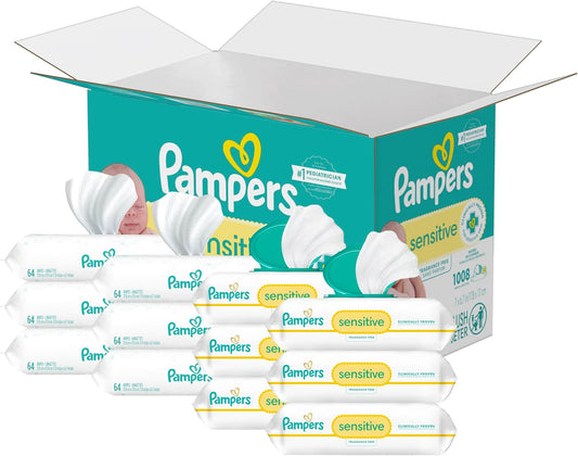 Pampers Sensitive Baby Wipes, Water Based, Hypoallergenic and Unscented, 8 Flip-Top Packs, 4 Refill
