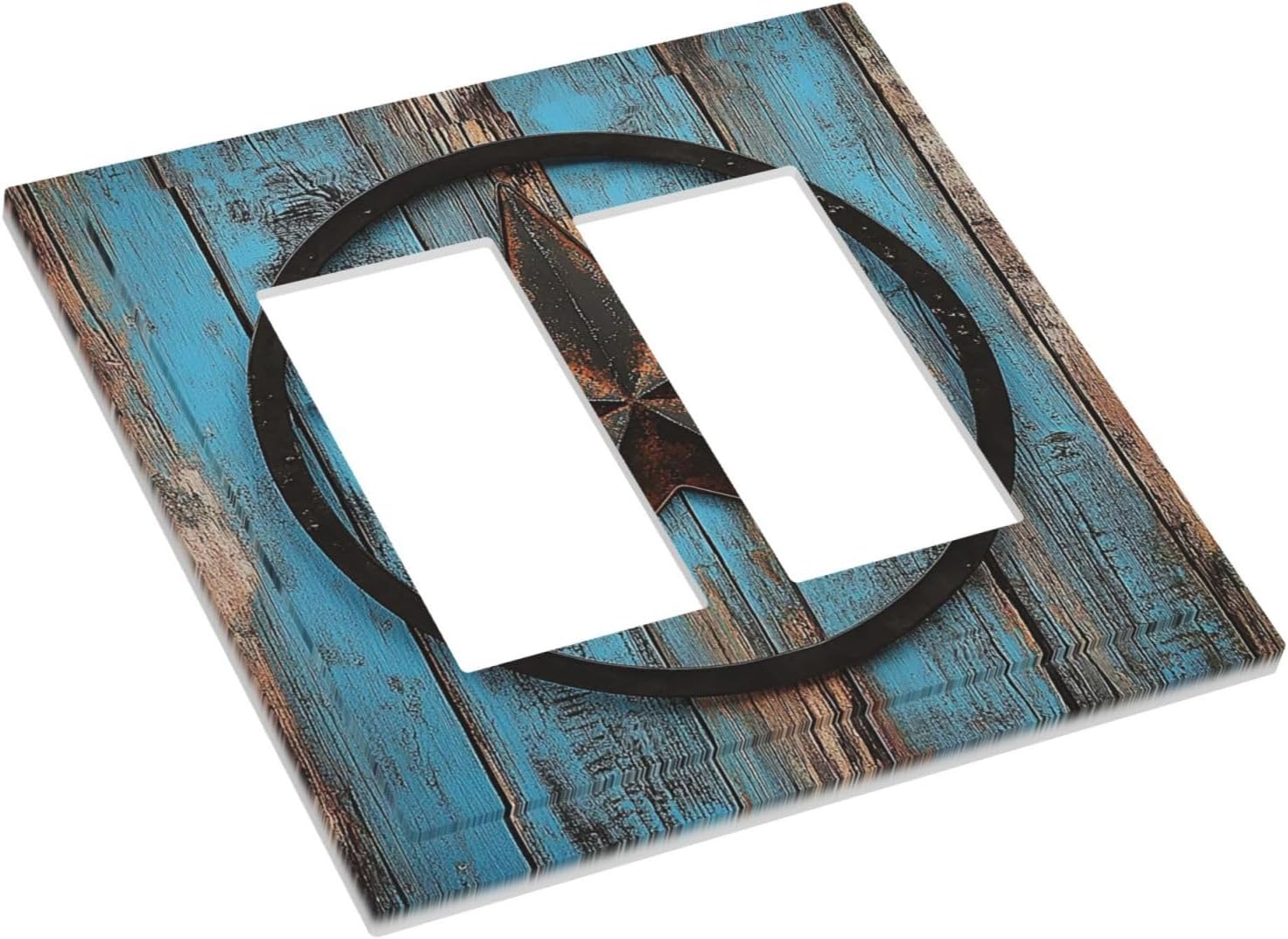 Decorative Outlet Covers Rustic Wood Country Barn Texas Star On Teal 2 Gang Double Gfci Rocker
