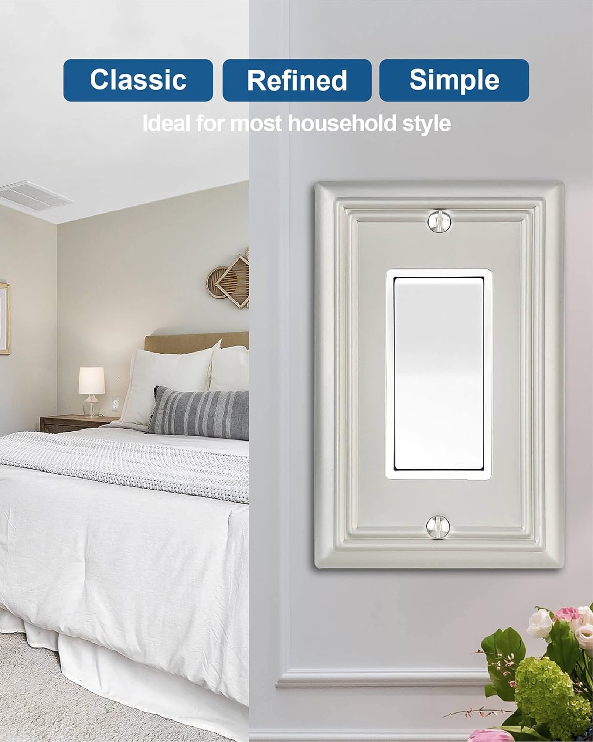 4-Pack Decorator Wall Plate, for Dimmer Switch, GFCI Outlet and Receptacal, Satin Nickel Outlet