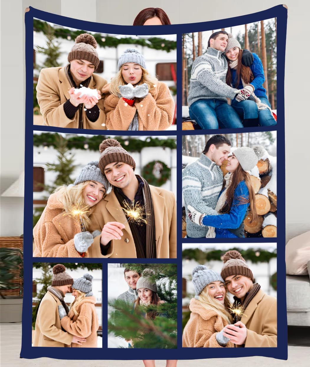 Ships Next Day, Couple Gifts Custom Blanket with Photos, Personalized Flannel Throw Blankets Gifts