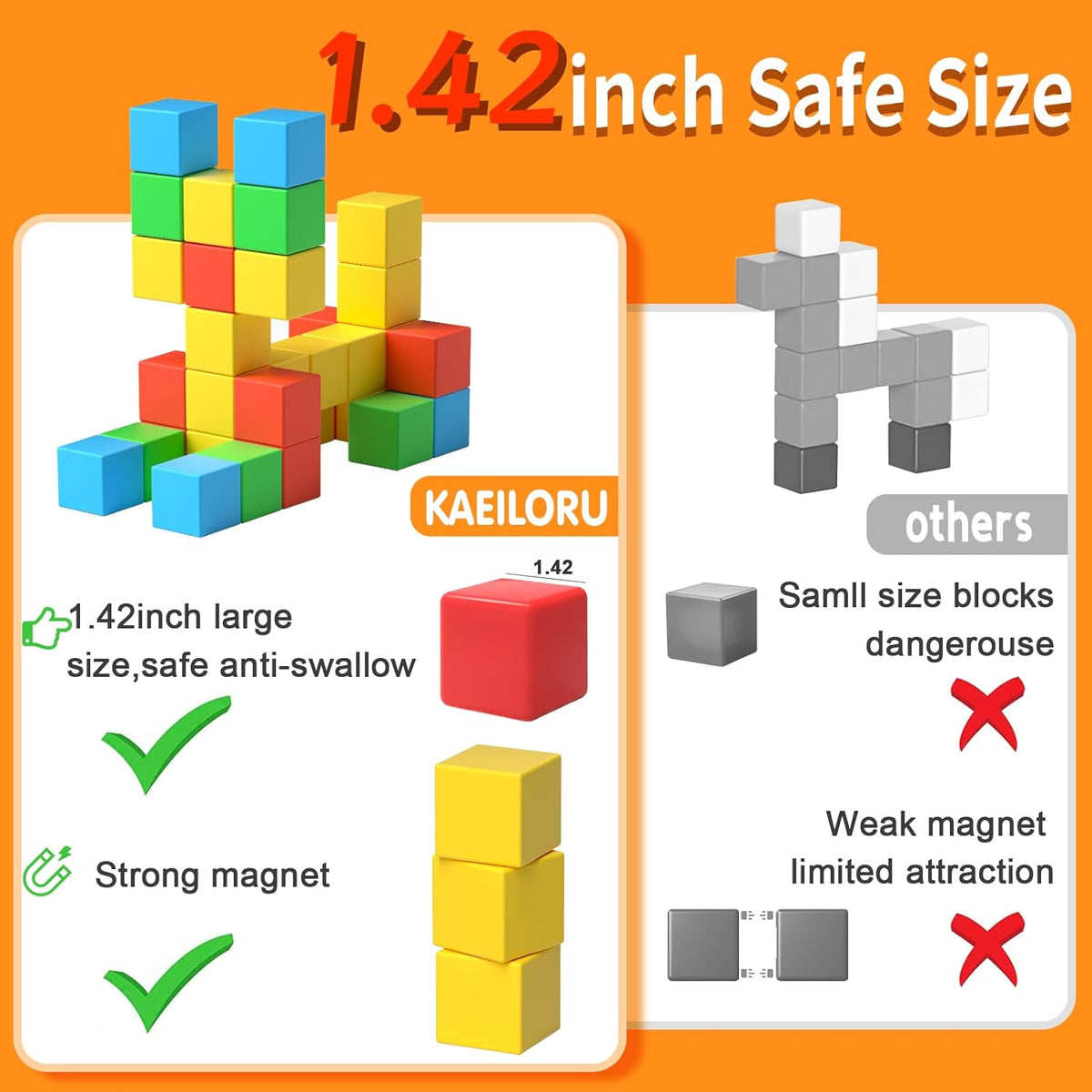 Magnetic Blocks for Toddlers Toys,1.42 Inch Building Blocks Toys for 3 4 5 6 7 8+Years Old Boys