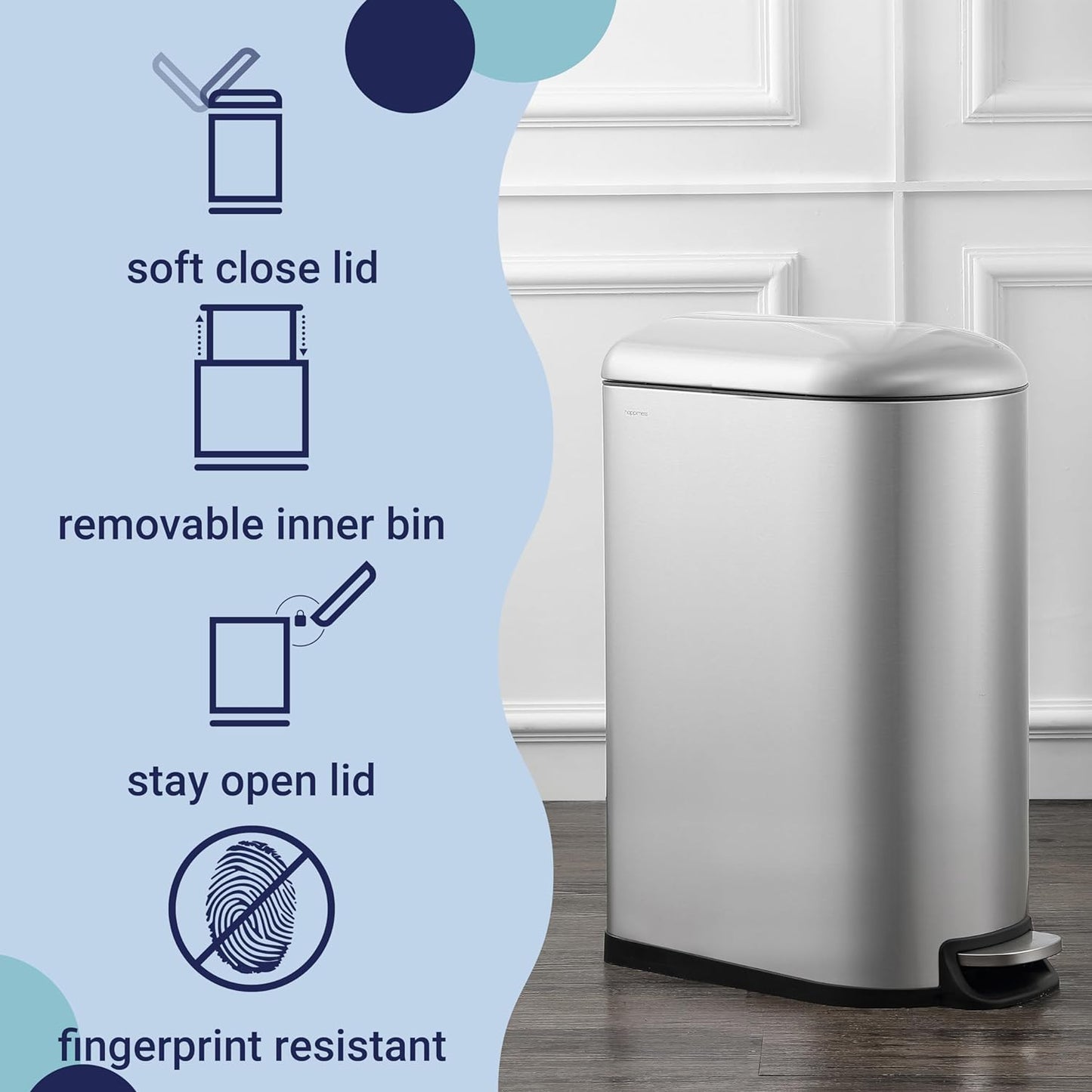 happimess HPM1009A Roland Mini 2.6-Gallon Step-Open Trash Can with Soft-Close Lid, Modern