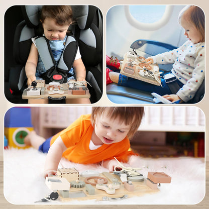 Joyreal Wooden Busy Board for Toddlers, Montessori Toys for 1 2 3 Year Old, Sensory Activity Board