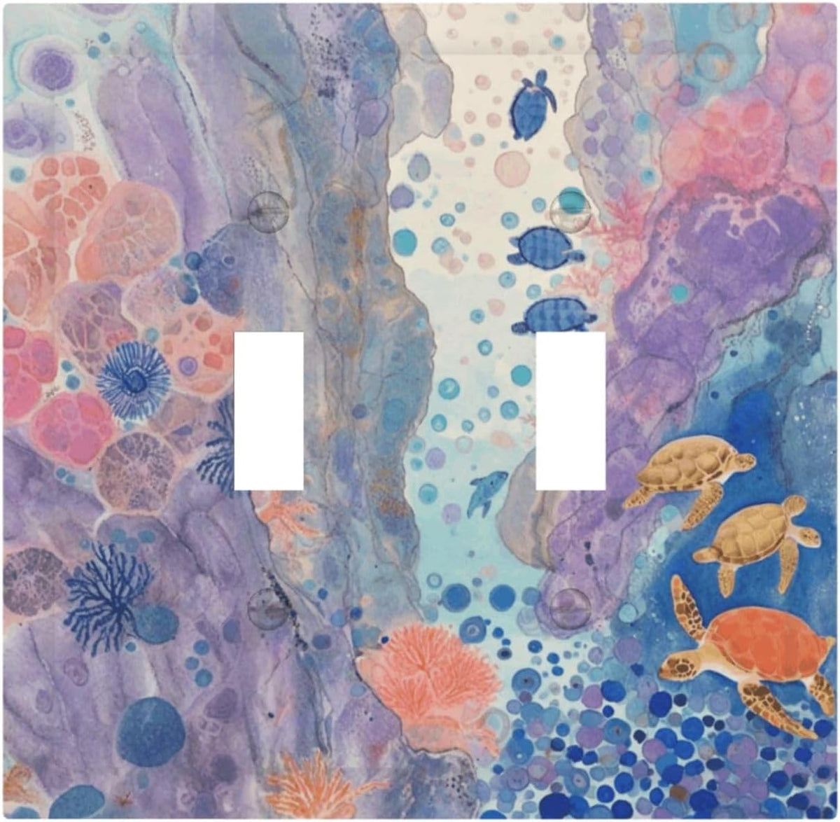Turtle Coral Fish Watercolor Colorful Underwater World Decorative Switch Plates 2 Gang Double
