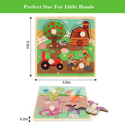 Wooden Peg Puzzles for Toddlers 1-3, Kids' Educational Preschool Peg Puzzle Toy, Set of 4 Toddler