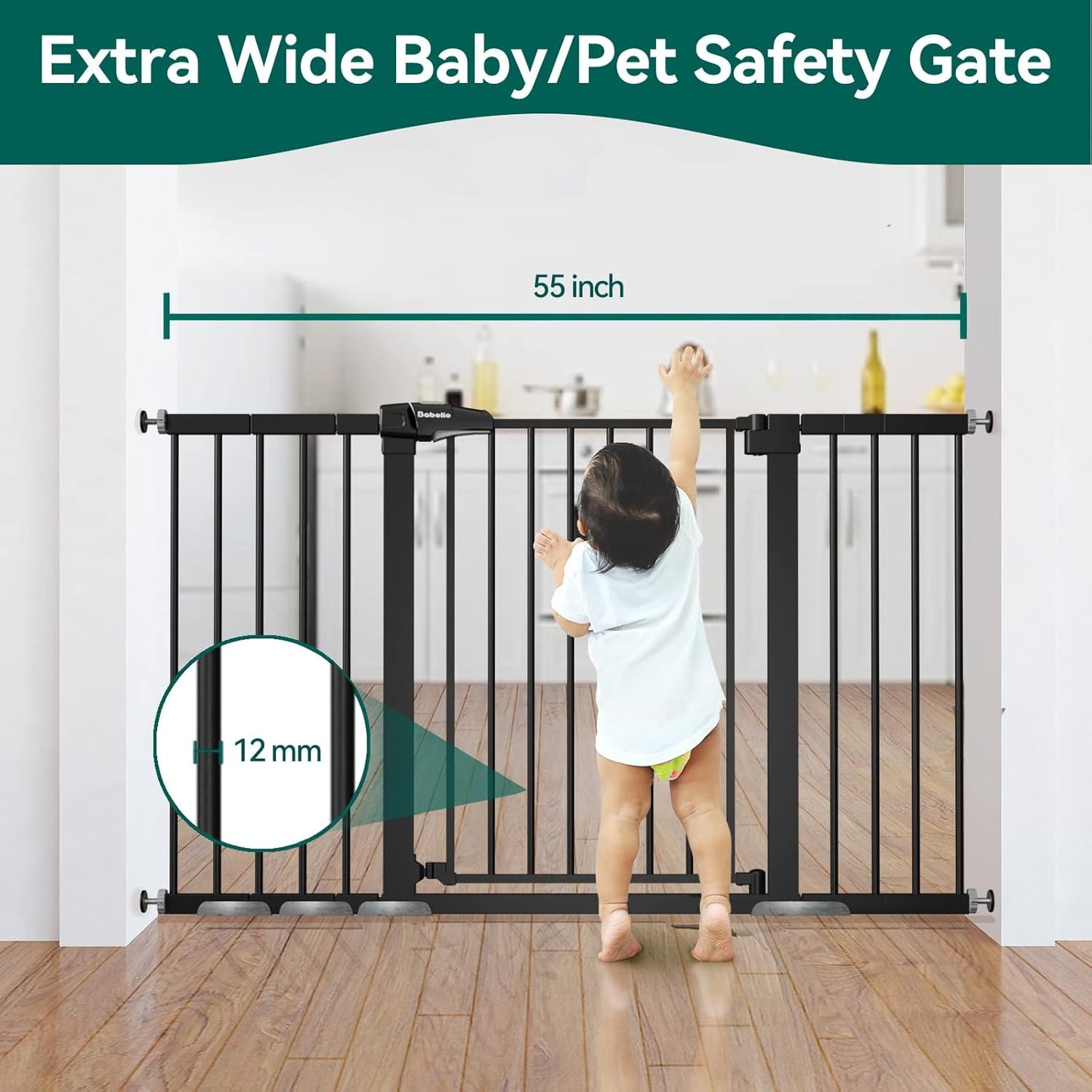 BABELIO Extra Wide Baby/Dog Gate, 29-55" Auto Clos for The House and Doorway, Safety Pressure