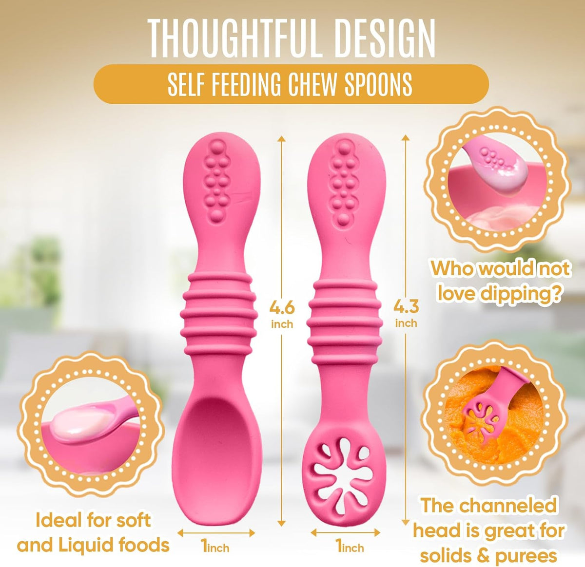 4pc Silicone Baby Spoons Self Feeding Baby Utensils 6-12 Months - 3 Baby Spoon - 1 Baby Fork