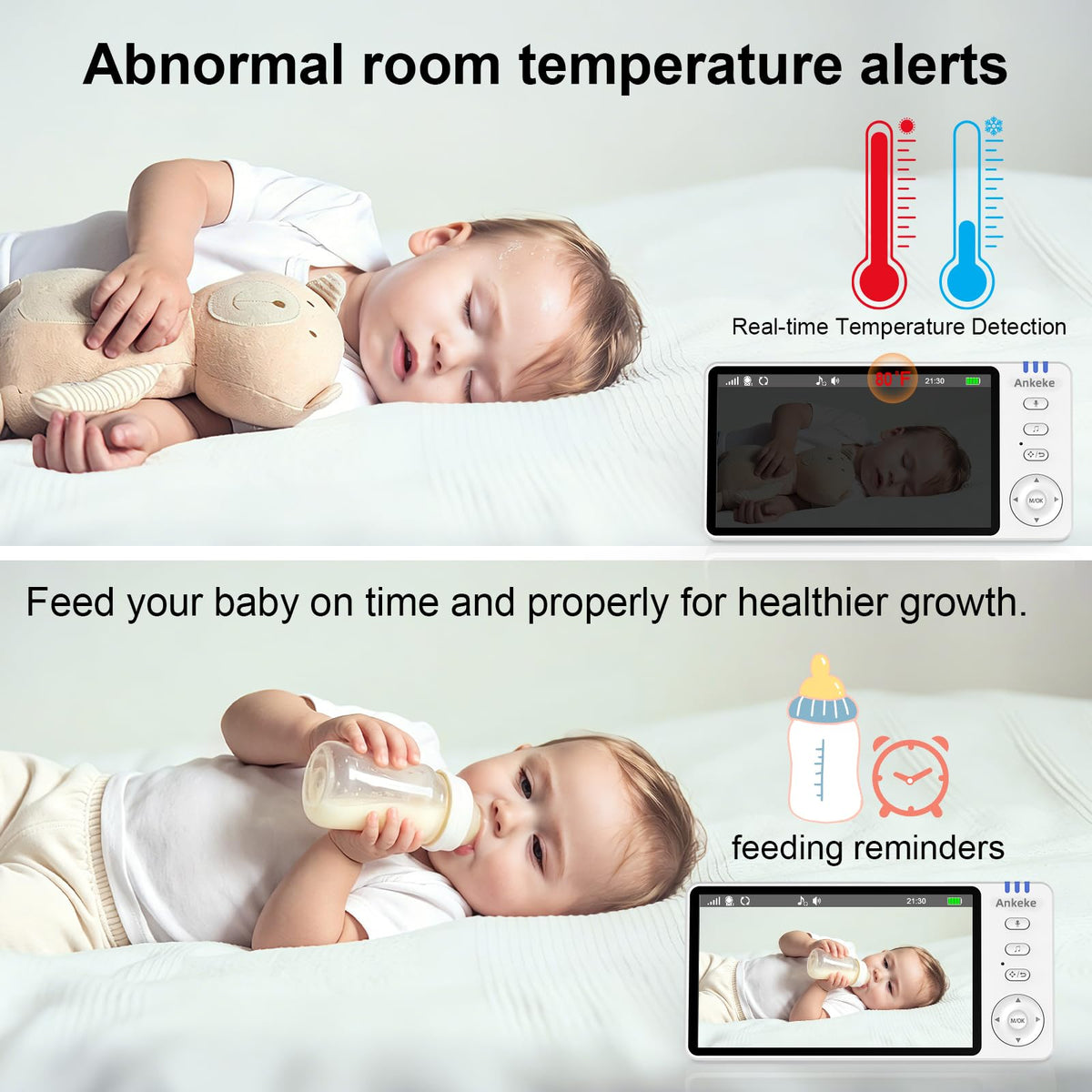 AnKeKe Baby Monitor with Camera and Audio, No WiFi Baby Monitor with 5" 720P HD Screen, 100-Hour