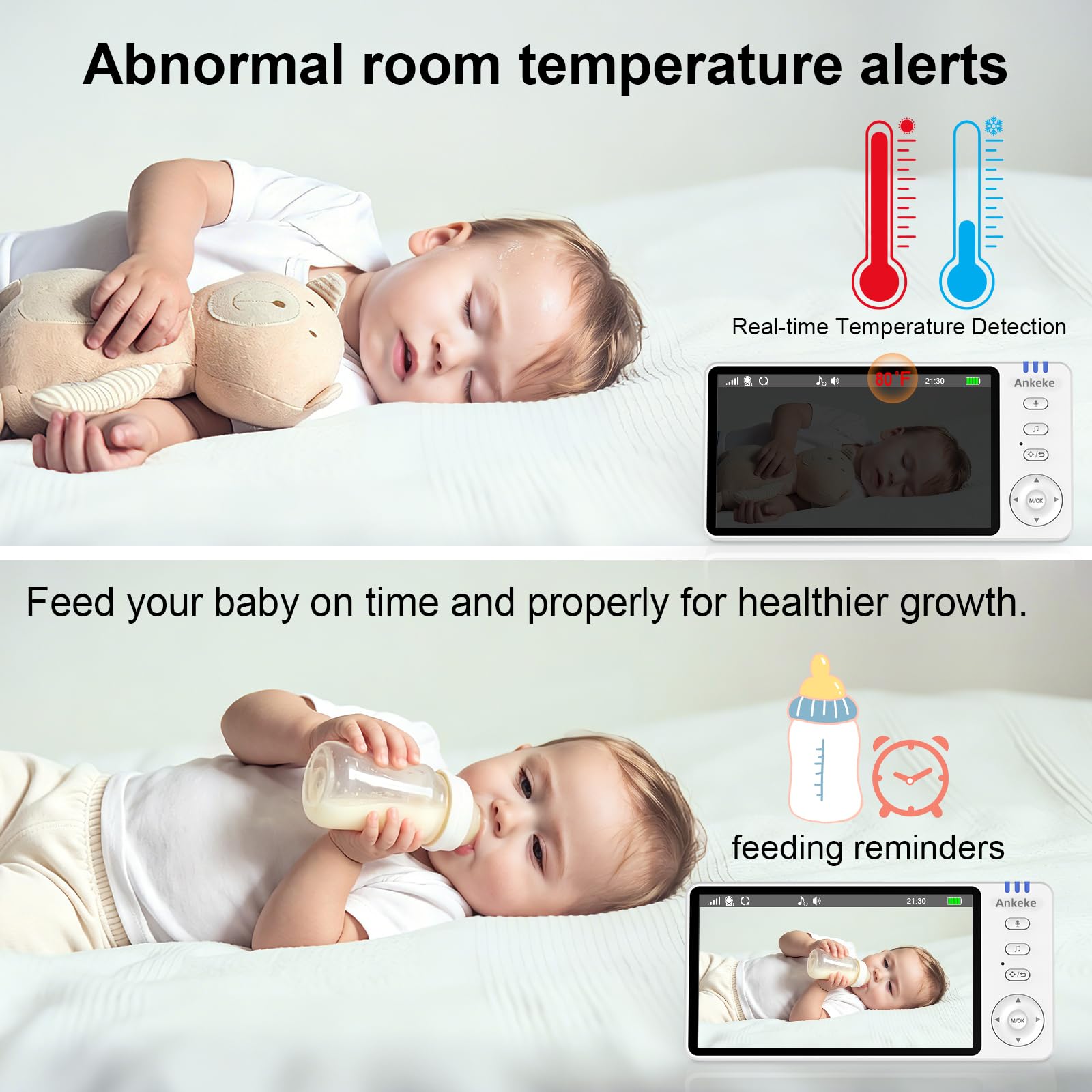 AnKeKe Baby Monitor with Camera and Audio, No WiFi Baby Monitor with 5" 720P HD Screen, 100-Hour