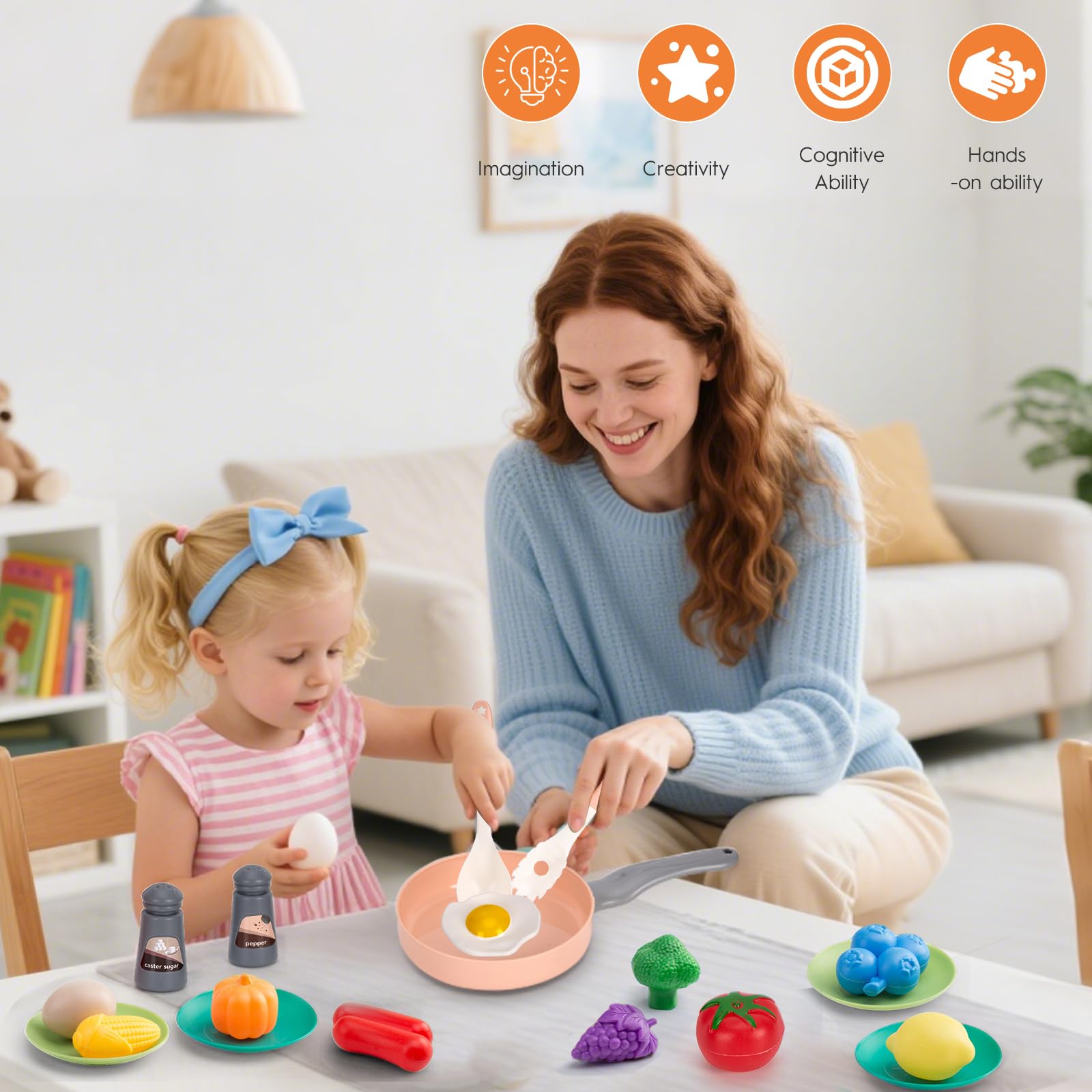 35Pcs Kids Kitchen Toy Accessories, Toddler Pretend Cooking Playset with Play Pots, Pans, Utensils