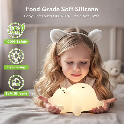 Snoring Bear Night Light – Adorable Gift for Kids, Babies, Moms & Seniors – Soft Silicone Sleep