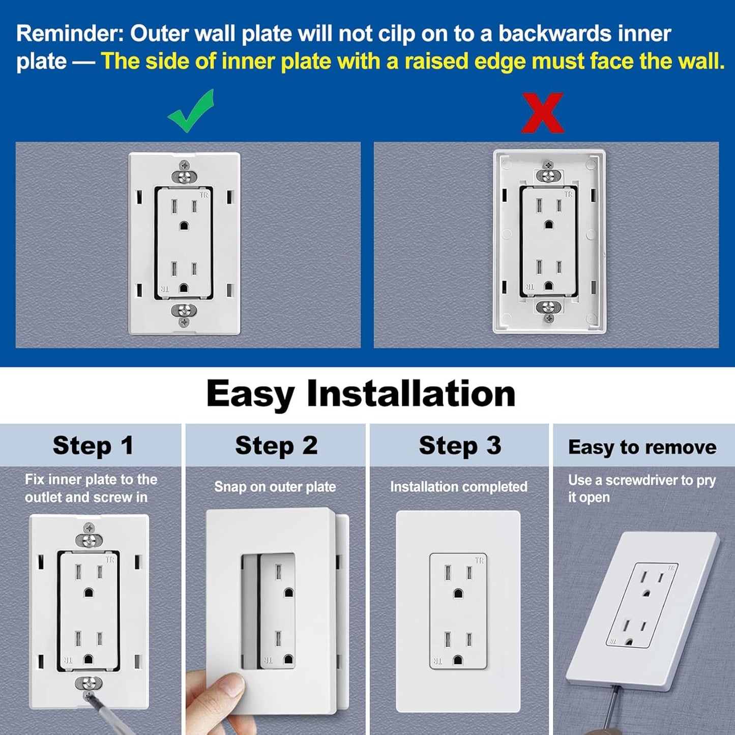 CML 80 Pack Matte White Decorator Screwless Wall Plate, 1-Gang Outlet Covers and Switch Plates